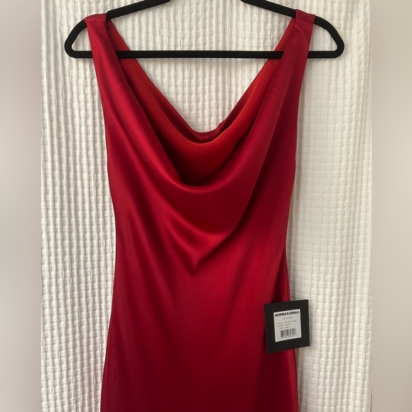 NWT Norma Kamali Deep Drape Neck Gown in Tiger Red - Picture 8 of 14